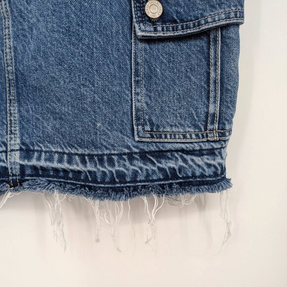 Guess ECO Denim Cargo Mini Skirt Size 25 Y2K Utility Streetwear Frayed Festival - Picture 4 of 13